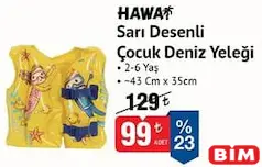 HAWAİ SARI DESENLİ ÇOCUK DENİZ YELEĞİ 43X36 CM